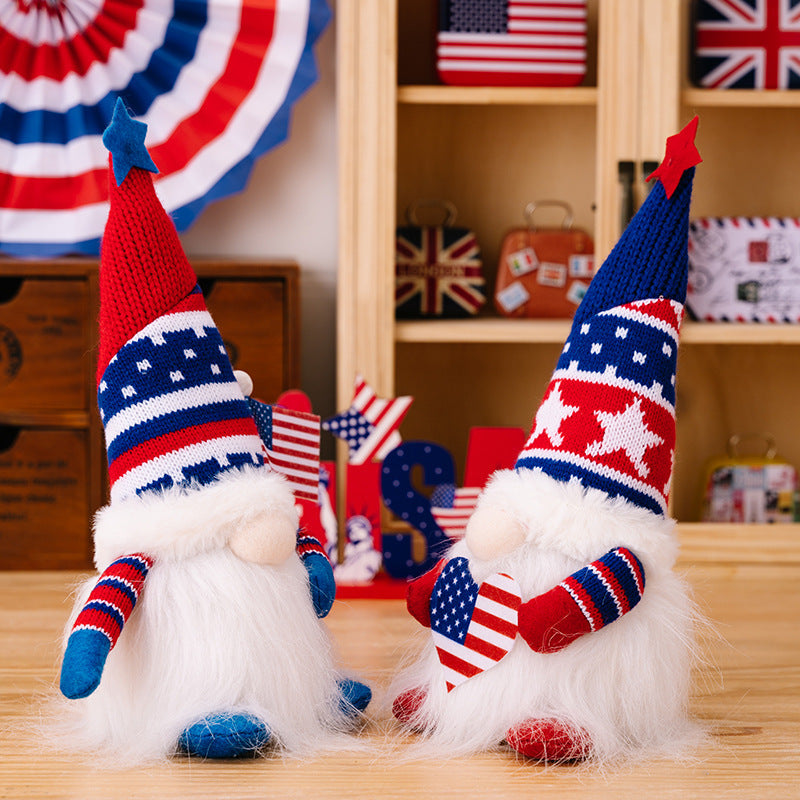 Independence Day Decoration Supplies Knitted Hat Love Rudolf Doll With Light Patriotic