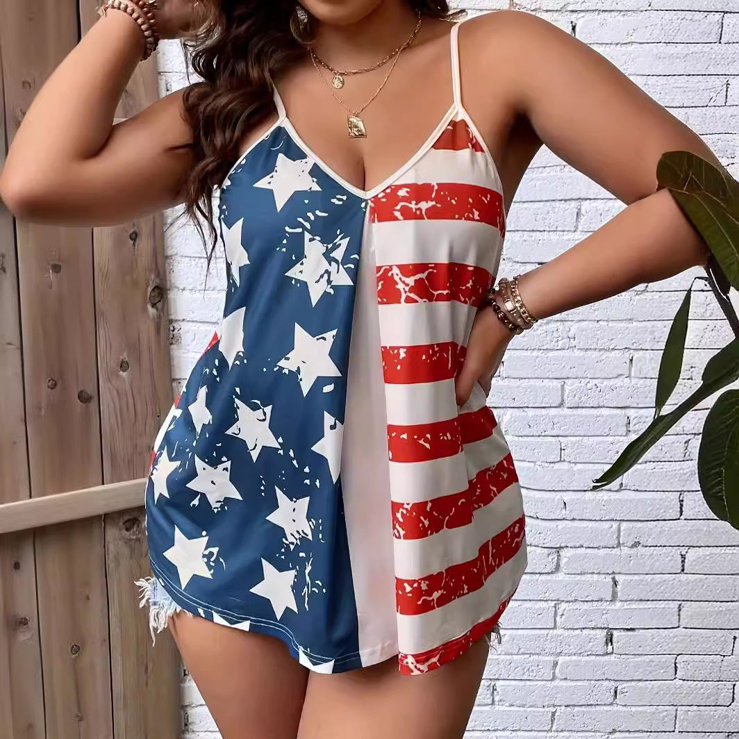 American Independence Day Flag Digital Printing Off-shoulder Vest