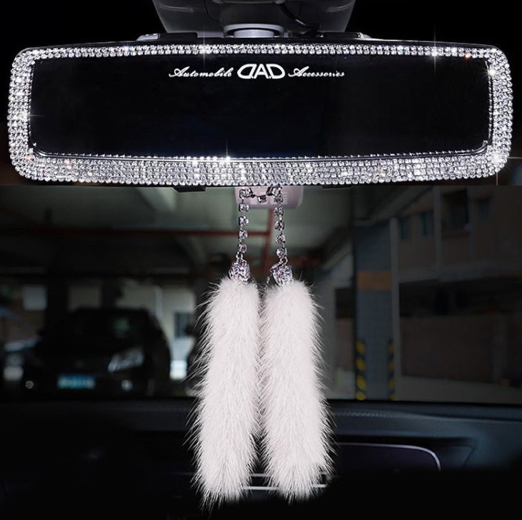 Car Interior Rearview Mirror Decor Charm Crystal Bling Diamond Ornament Rear