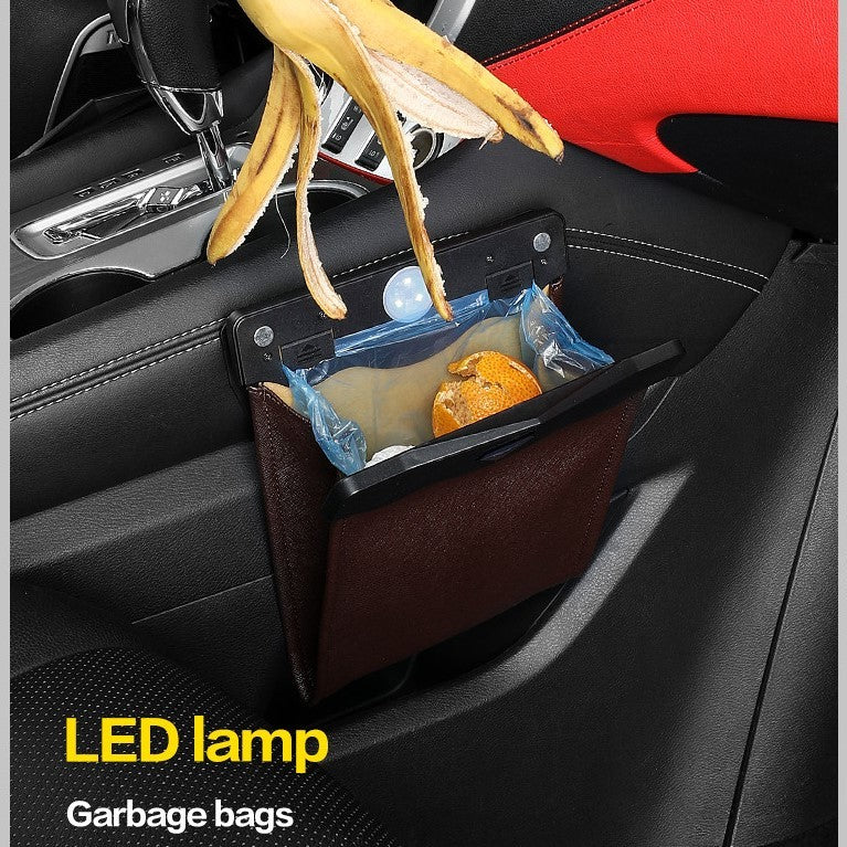 LED Car Trash Can Organizer Garbage Holder Automobiles Storage Bag